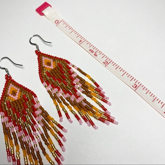 Handmade fringe seed beads boho earrings - Picture 3 of 3